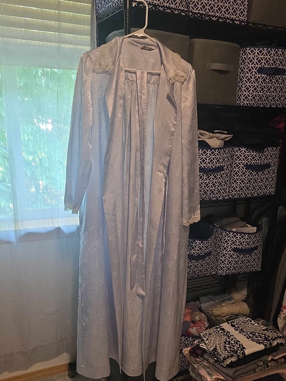 Dior Pale Blue Lace-Trim Long Robe